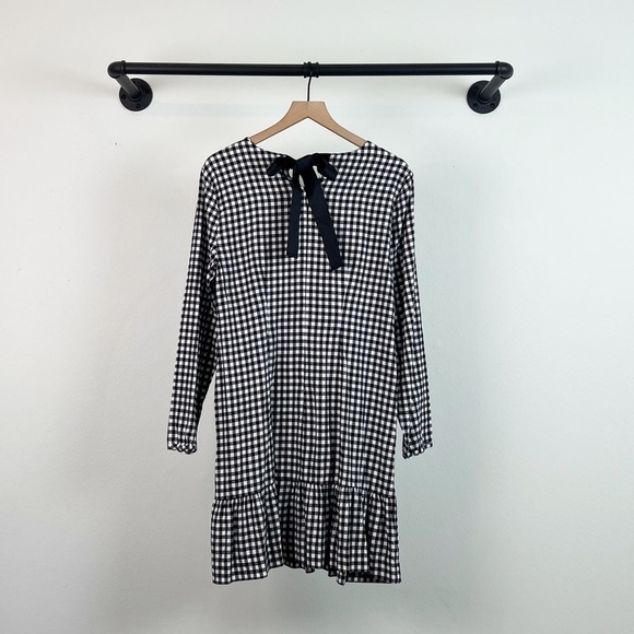NWT J. Crew Factory Flannel Gingham Bow Back Ruffle Hem Dress - Picture 6 of 8